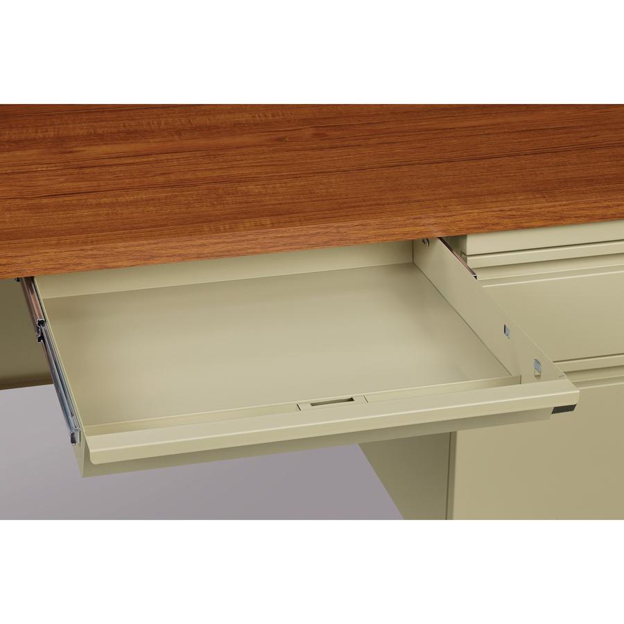Lorell Fortress Series 66" Right-Pedestal Desk - Oak Laminate Rectangle Top - 30" Table Top Length x 66" Table Top Width x 1.13" Table Top Thickness - 29.50" Height - Assembly Required - Oak, Putty - . Picture 8
