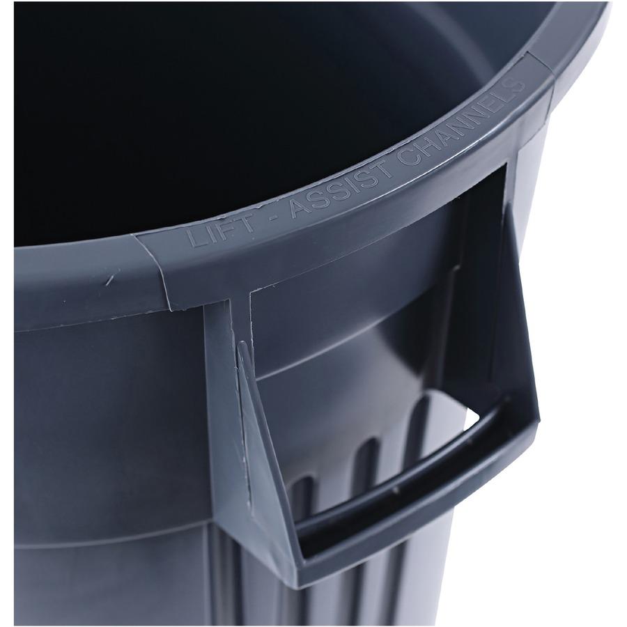 Genuine Joe 44-gallon Heavy-duty Trash Container - 44 gal Capacity - Heavy Duty, Handle - 24" Height x 31.5" Width x 24" Depth - Gray - 1 Each. Picture 8
