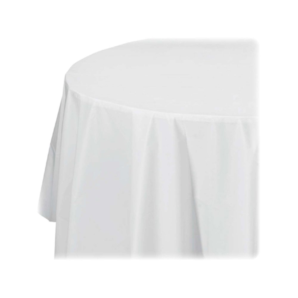 Genuine Joe Plastic Round Tablecovers - 84" Diameter - Plastic - White - 6/Pack - 4 / Carton. Picture 10
