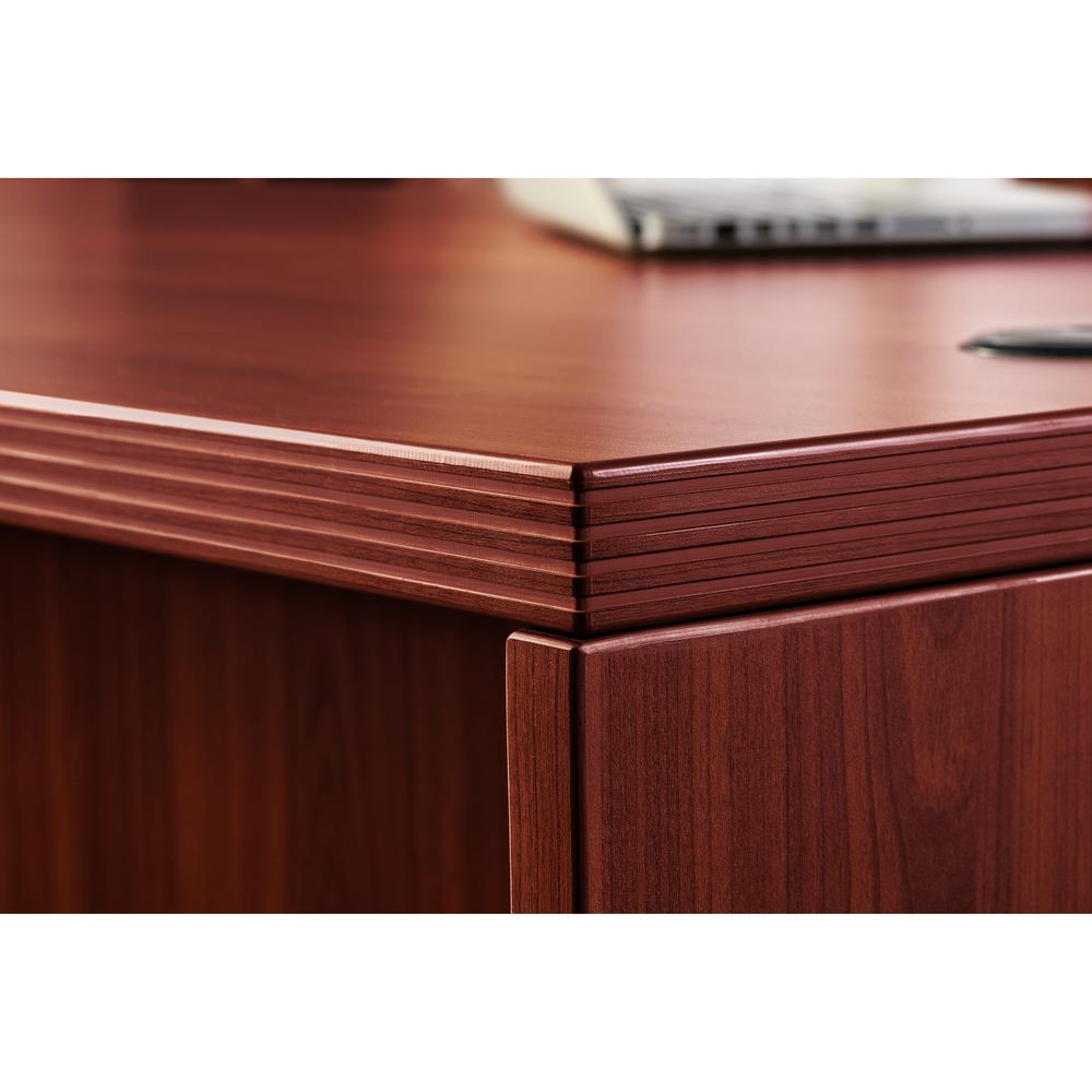 Lorell Chateau Series Credenza - 30" Height x 59" Width x 23.6" Depth Credenza, 1.5" Thickness Top - Reeded Edge - Material: P2 Particleboard - Finish: Mahogany, Laminate - Durable, Grommet, Cord Mana. Picture 6