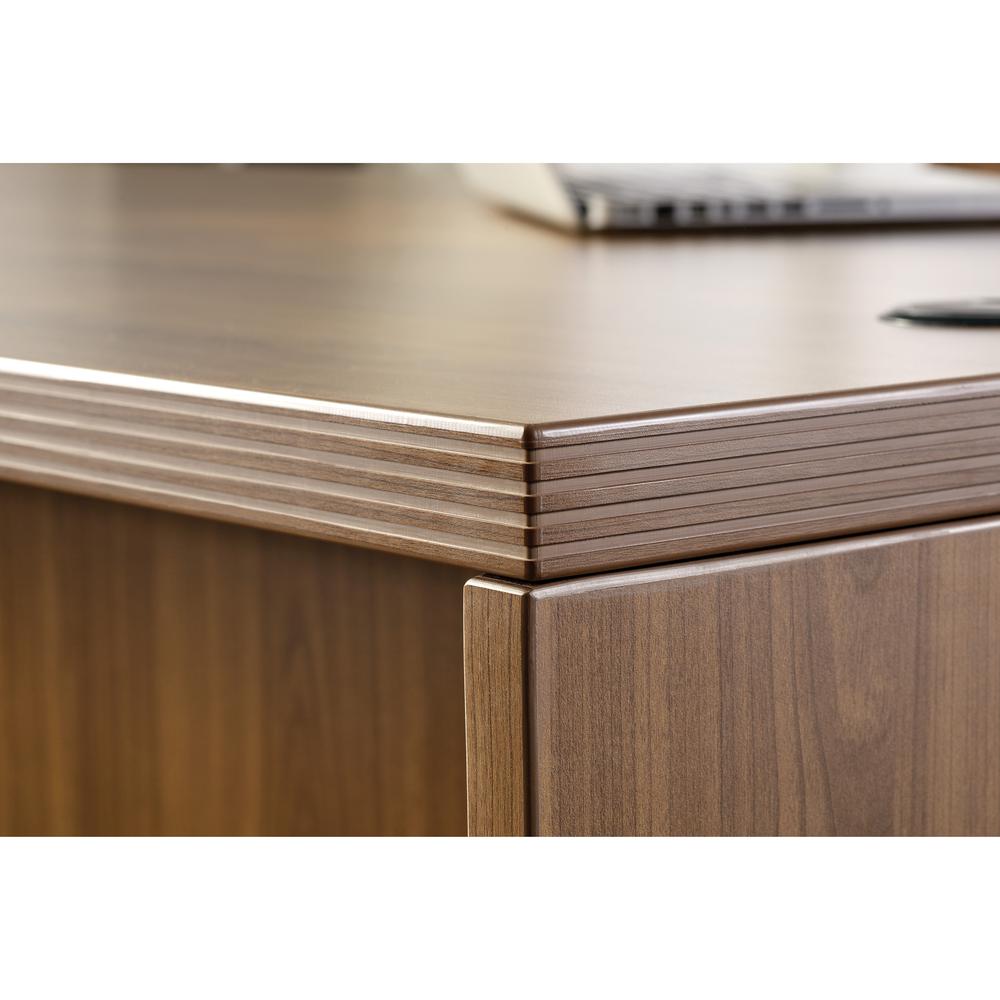 Lorell Chateau Series Hutch - 36.5" Height x 66.1" Width x 14.8" Depth Hutch, 1.5" Thickness Top - 4 Door(s) - Reeded Edge - Material: P2 Particleboard - Finish: Walnut, Laminate - Durable - For Offic. Picture 4