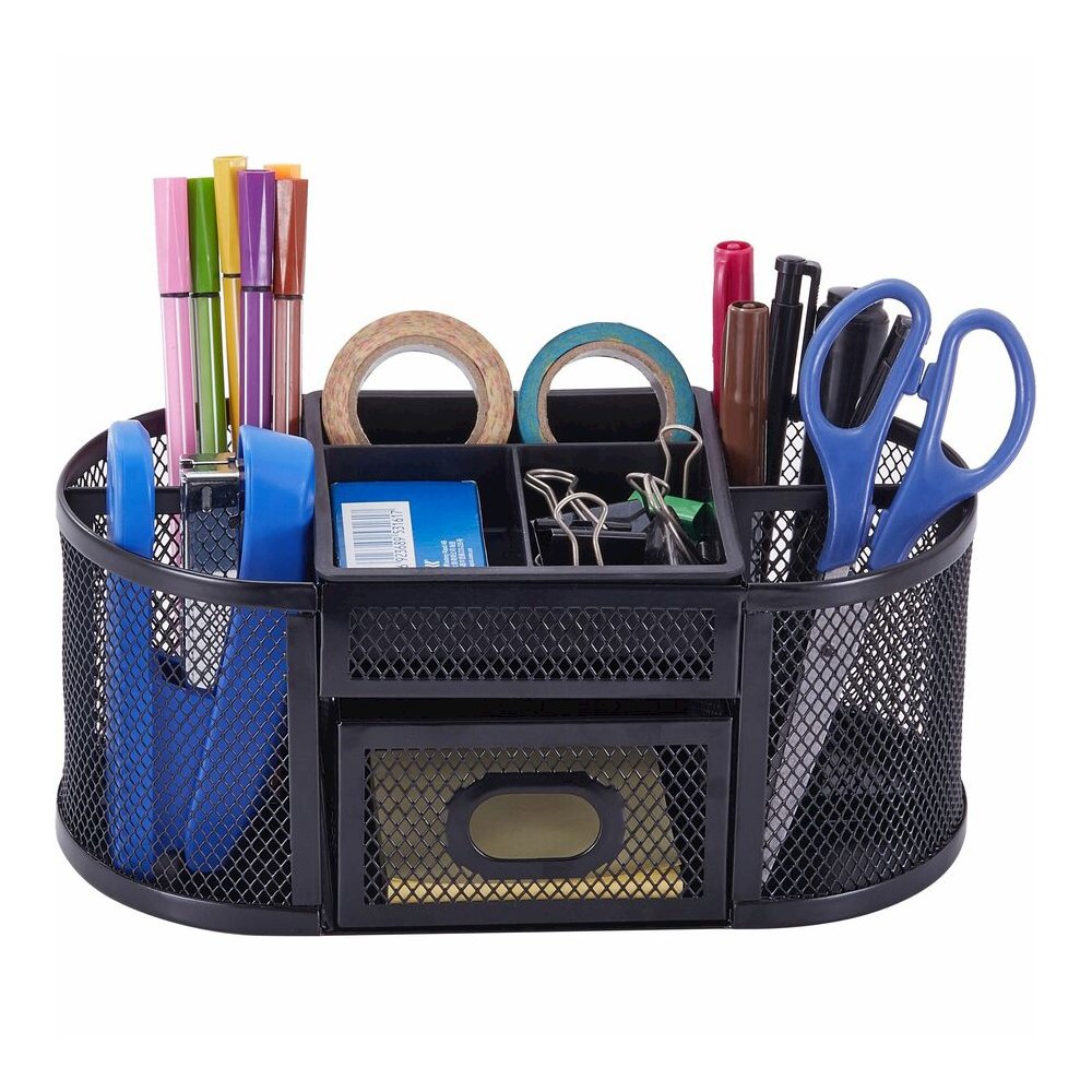 Lorell Mesh Desktop Organizer - Desktop - Compact, Sturdy, Removable Compartment - Black - Steel, Mesh, Plastic - 1 Each. Picture 10