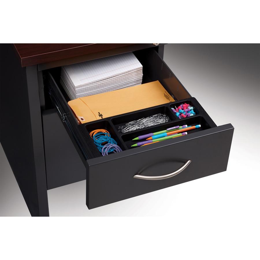 Lorell Fortress Modular Series Double-Pedestal Desk - 60" Width x 30" Depth, x 1.1" Thickness Top - Total Drawer(s): 2 - Double Pedestal - Material: Steel - Finish: Mahogany Laminate, Charcoal - Scrat. Picture 10