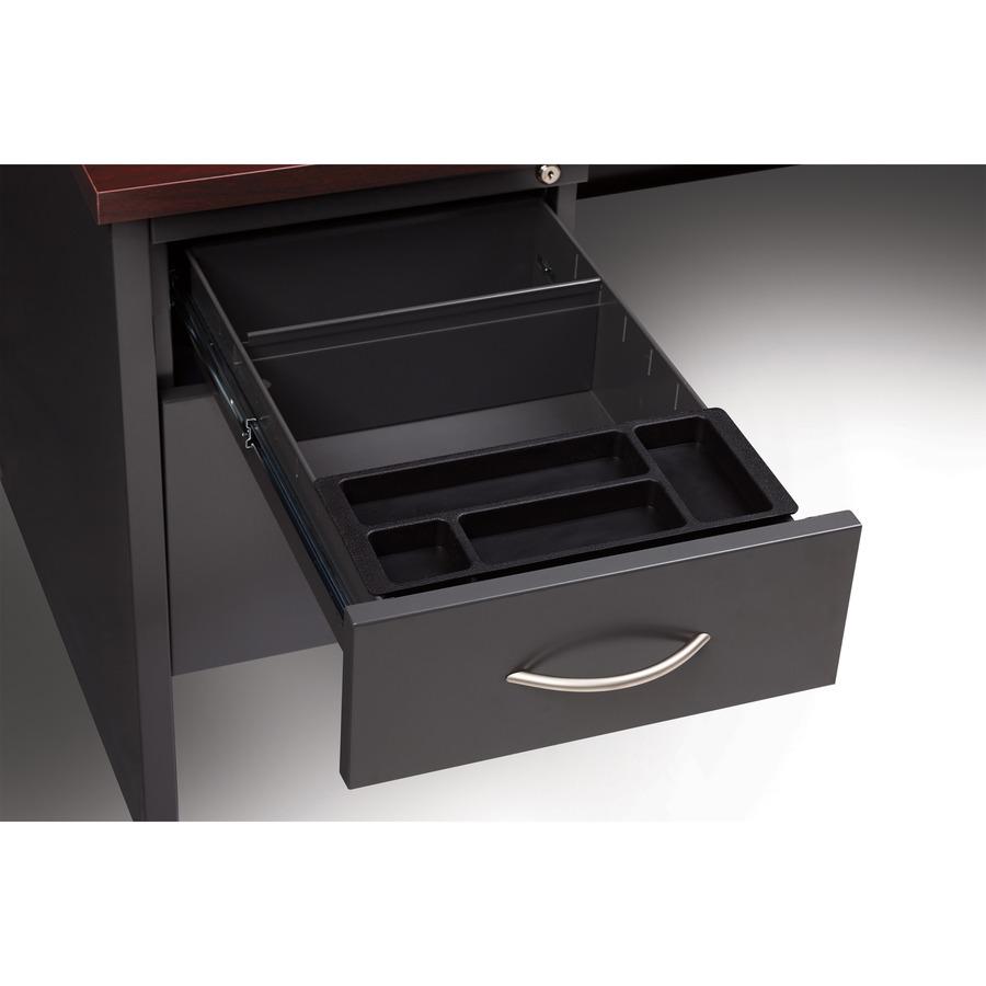 Lorell Fortress Modular Series Left-Pedestal Desk - 66" Width x 30" Depth, x 1.1" Thickness Top - Total Drawer(s): 2 - Single Pedestal on Left Side - Material: Steel - Finish: Mahogany Laminate, Charc. Picture 7