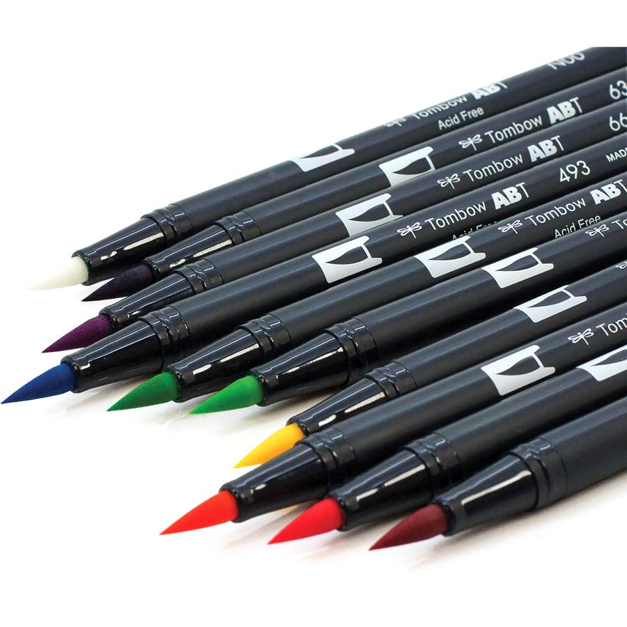 Tombow Dual Brush Pen Set - Hot Pink, Orange, Chartreuse, Willow Green, Purple, Rubine Red, Process Yellow, Reflex Blue, Imperial Purple Water Based Ink - Nylon Tip - 1 / Pack. Picture 9