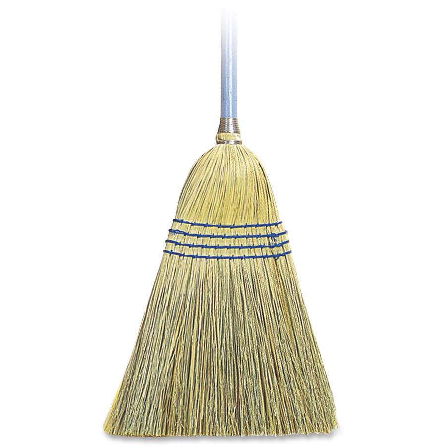 Genuine Joe Light-Duty Broom - Corn Fiber Bristle - Lacquered Wood Handle - 1 Each - Natural. Picture 2