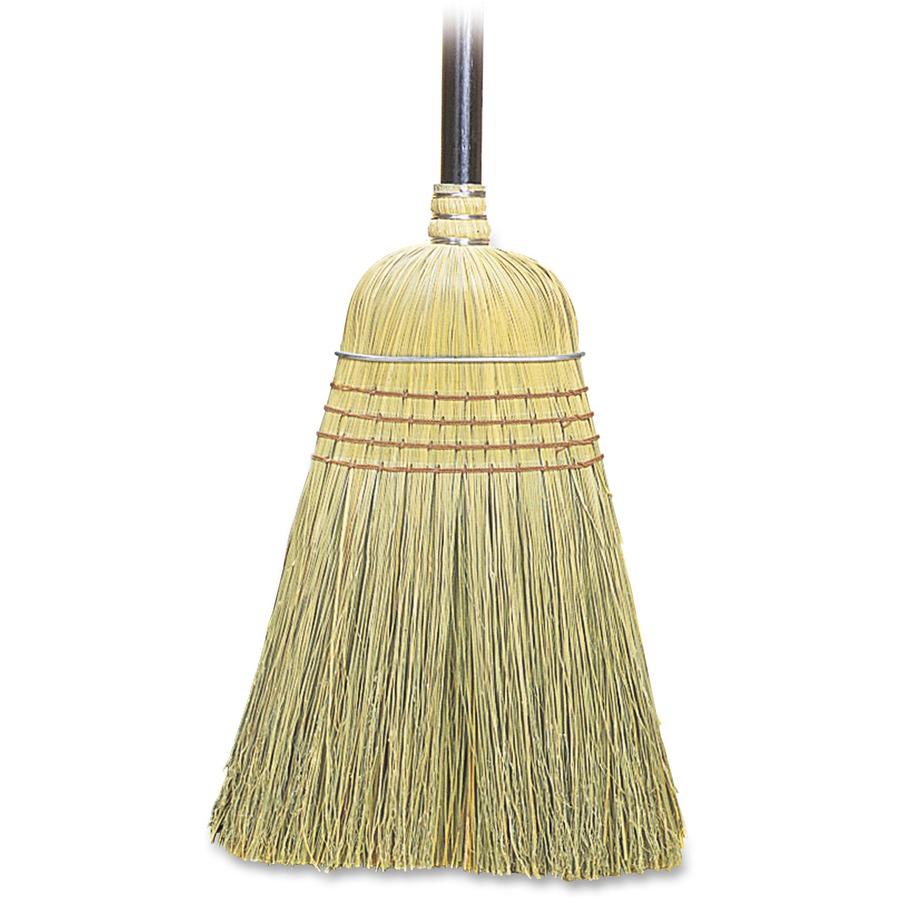 Genuine Joe Warehouse Broom - Corn Fiber Bristle - 38" Handle Length - Lacquered Wood Handle - Natural - 6 / Carton. Picture 3