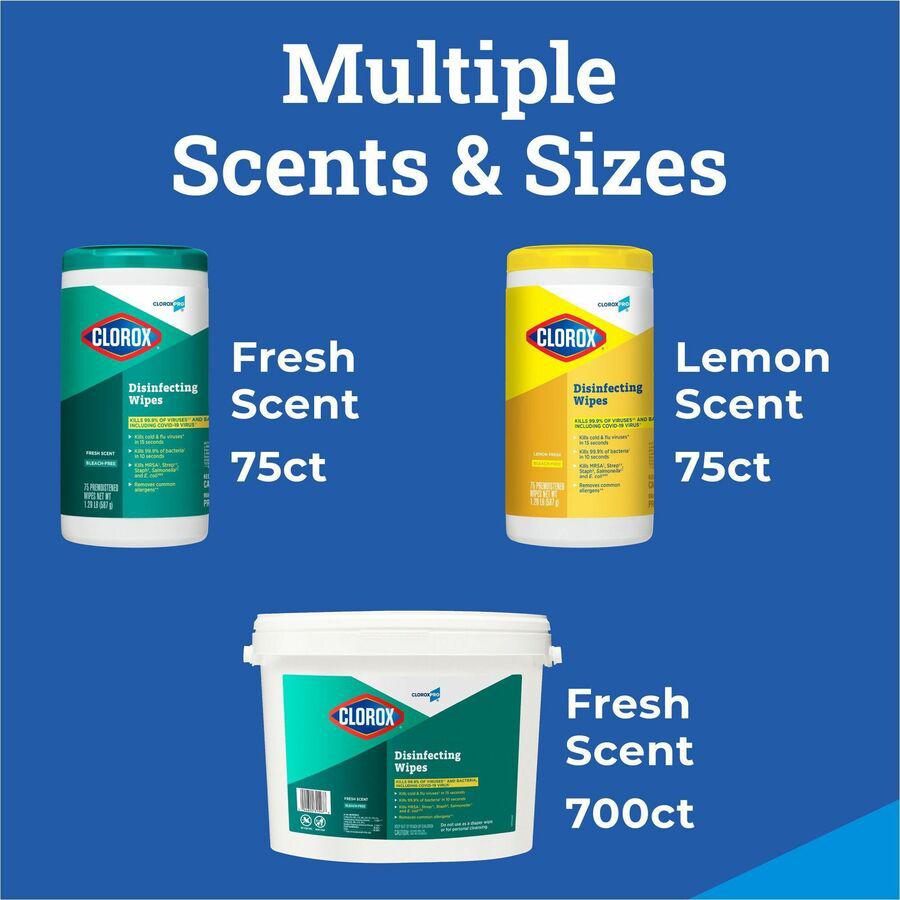 CloroxPro&trade; Disinfecting Wipes - Ready-To-Use - Fresh Scent - 700 / Bucket - 1 Each - Pre-moistened, Anti-bacterial, Textured - White. Picture 23