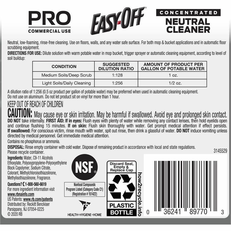 Professional Easy-Off Neutral Cleaner - For Multipurpose - Concentrate - 128 fl oz (4 quart) - Neutral Scent - 2 / Carton - Rinse-free, Non Alkaline, Phosphate-free, Ammonia-free - Blue. Picture 7
