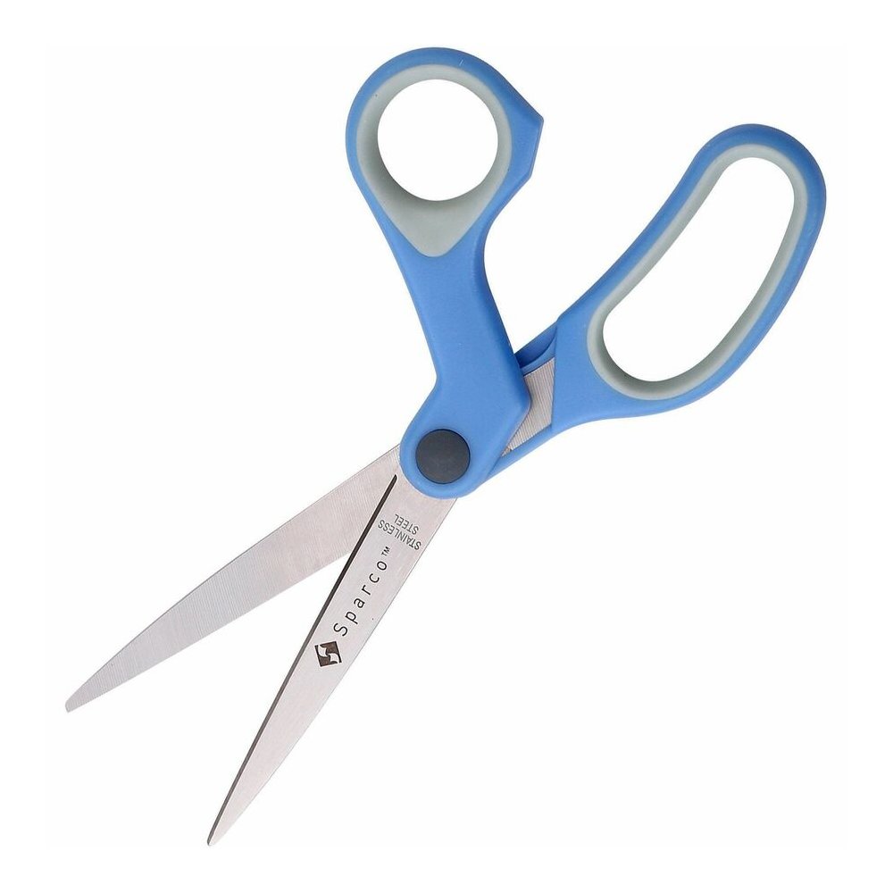 Sparco Bent Multipurpose Scissors - 8" Overall Length - Bent - Stainless Steel - Blue - 3 / Bundle. Picture 7