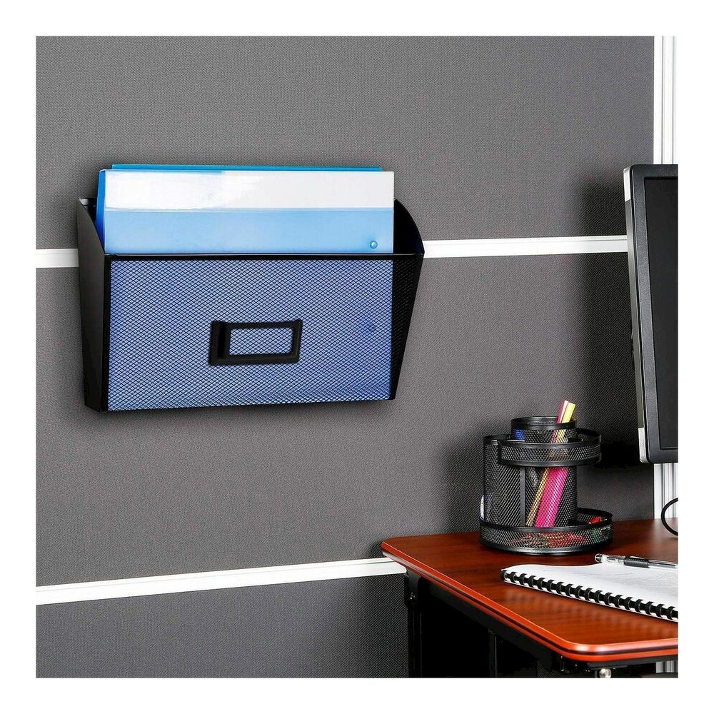Lorell Mesh Wire Wall Pockets - 6.62" Height x 12.62" Width x 4.75" Depth - Black - 4 / Carton. Picture 8