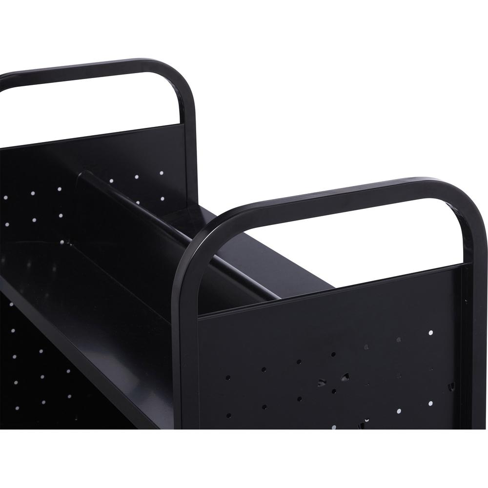 Lorell Double-sided Book Cart - 6 Shelf - Round Handle - 5" Caster Size - Steel - 38" Width x 18" Depth x 46.25" Height - Black - 1 Each. Picture 6