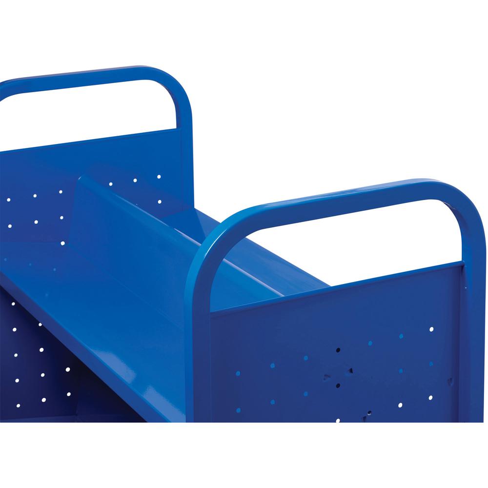 Lorell Double-sided Book Cart - 6 Shelf - Round Handle - 5" Caster Size - Steel - 38" Width x 18" Depth x 46.25" Height - Blue - 1 Each. Picture 6