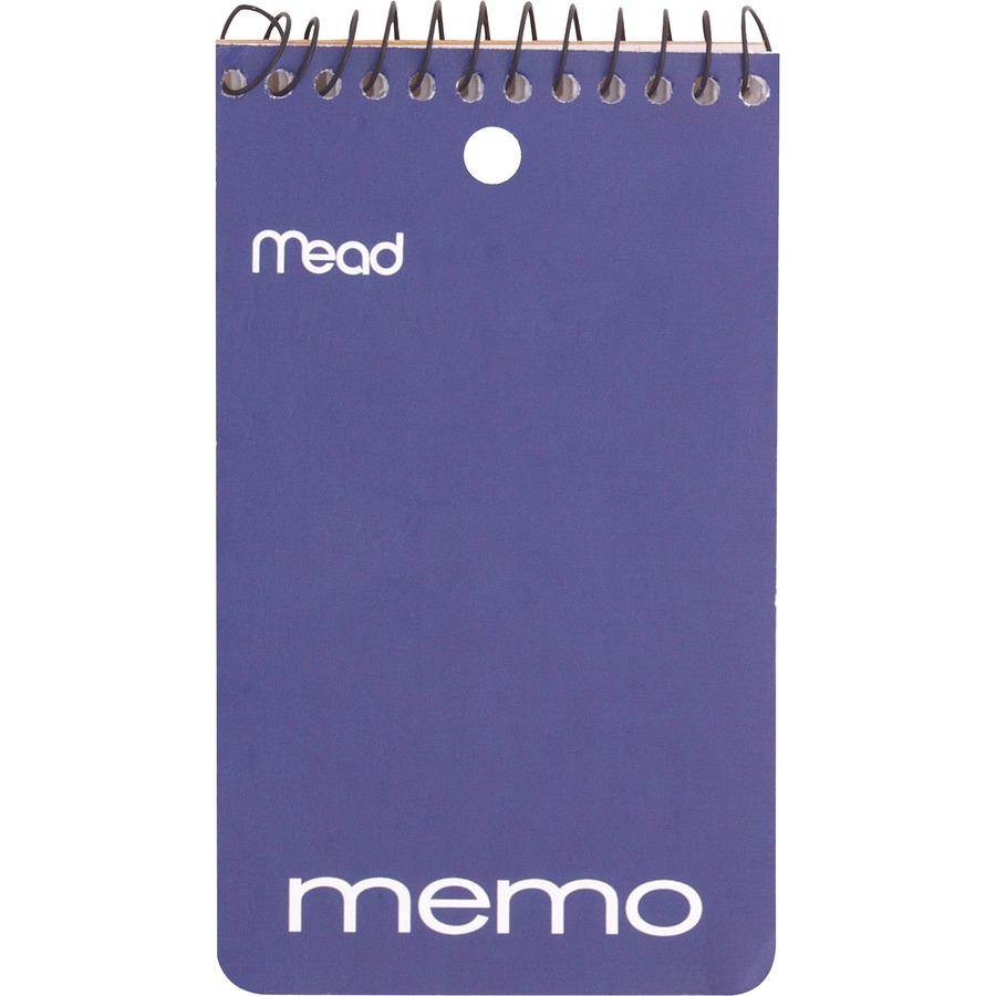 Mead Wirebound Memo Book - 60 Sheets - 120 Pages - Wire Bound - College Ruled Front Ruling - 3" x 5" Sheet Size - White Paper - Assorted Cardboard Cover - Stiff-back, Hole-punched - 12 / Pack. Picture 3
