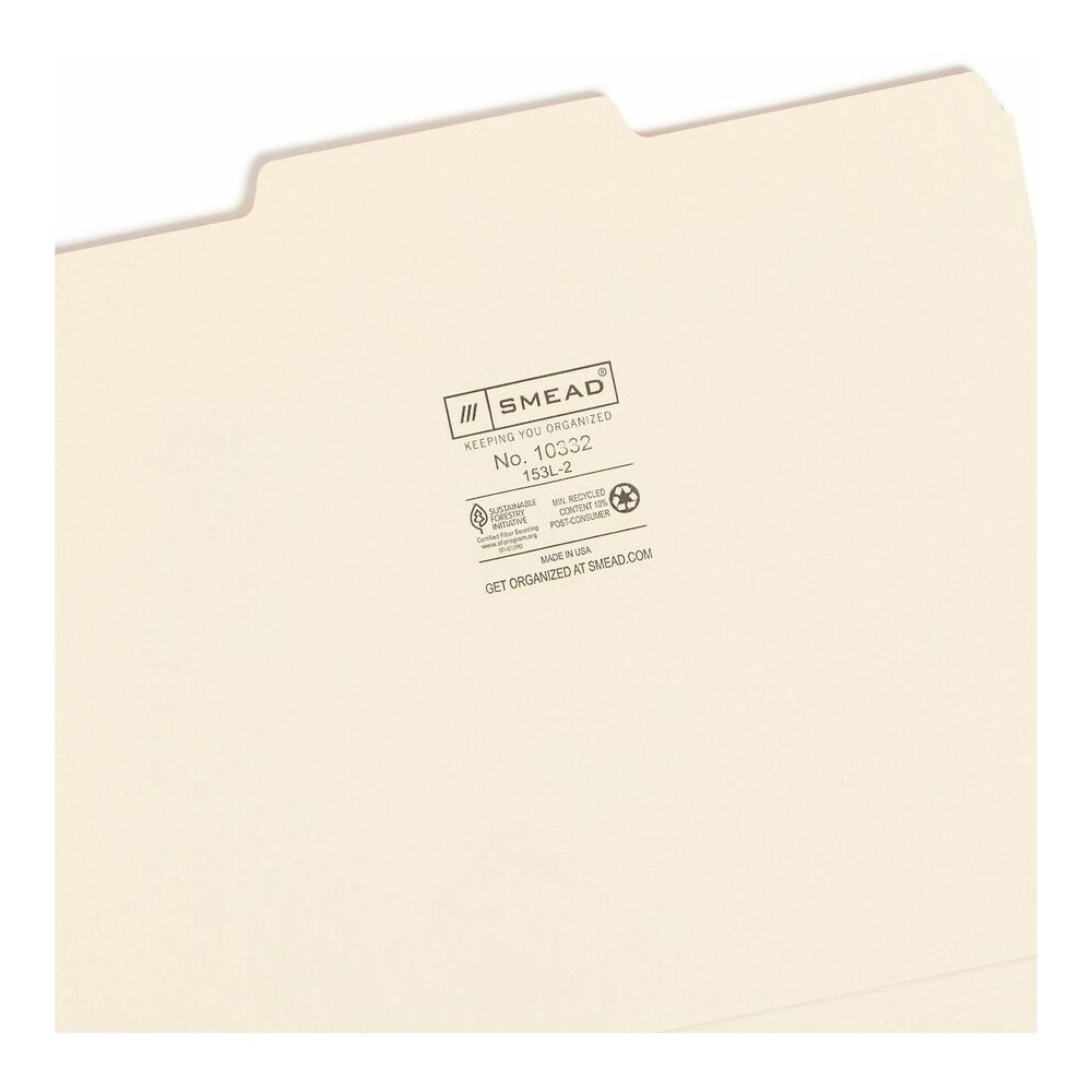 Smead 1/3 Tab Cut Letter Recycled Top Tab File Folder - 8 1/2" x 11" - 3/4" Expansion - Top Tab Location - Center Tab Position - 11 pt. - 1 Plys - Manila - Sturdy, Rounded Corner - 10% Recycled - 100/. Picture 10