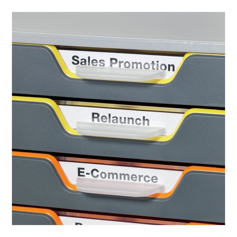 DURABLE&reg; VARICOLOR&reg; Desktop 10 Drawer Organizer - 11" W x 11-3/8" H x 14" D - 10 Drawers - Color Labeled Tabs - Charcoal. Picture 9