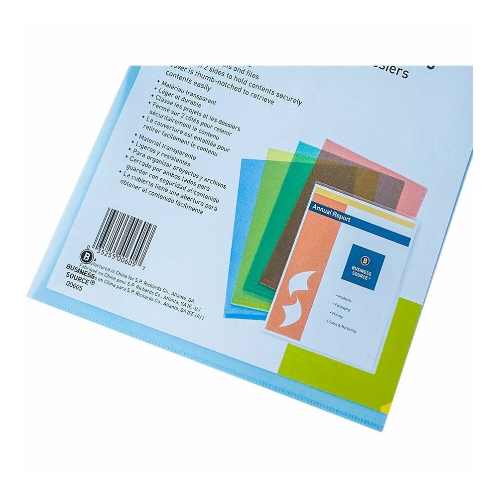 Business Source Letter File Sleeve - 8 1/2" x 11" - 20 Sheets Capacity - Blue - Water Resistant, Transfer Safe, Lightweight, Transparent - 10/Pack - 5 / Box. Picture 12