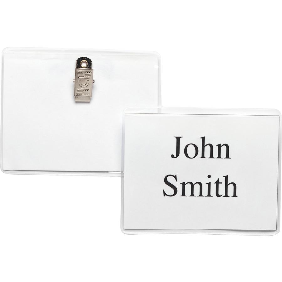 Business Source Clip Holder Style Badge Kit - 3" Height x 4" Width - Clear - 50 / Box. Picture 7