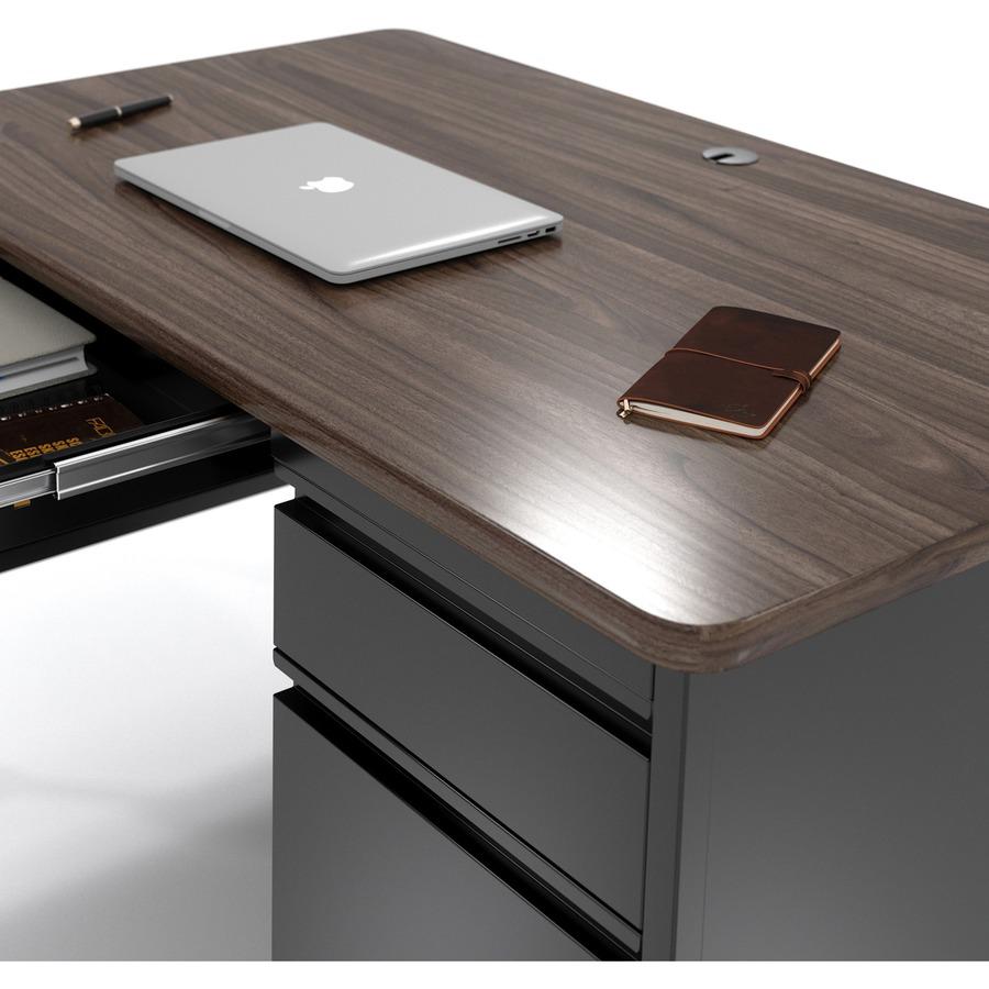 Lorell Fortress Series 48" Mobile Right-Pedestal Teachers Desk - 29.5" Height x 48" Width x 30" Depth - Single Pedestal on Right Side - T-mold Edge - Finish: Walnut Laminate - Durable, Scratch Resista. Picture 9