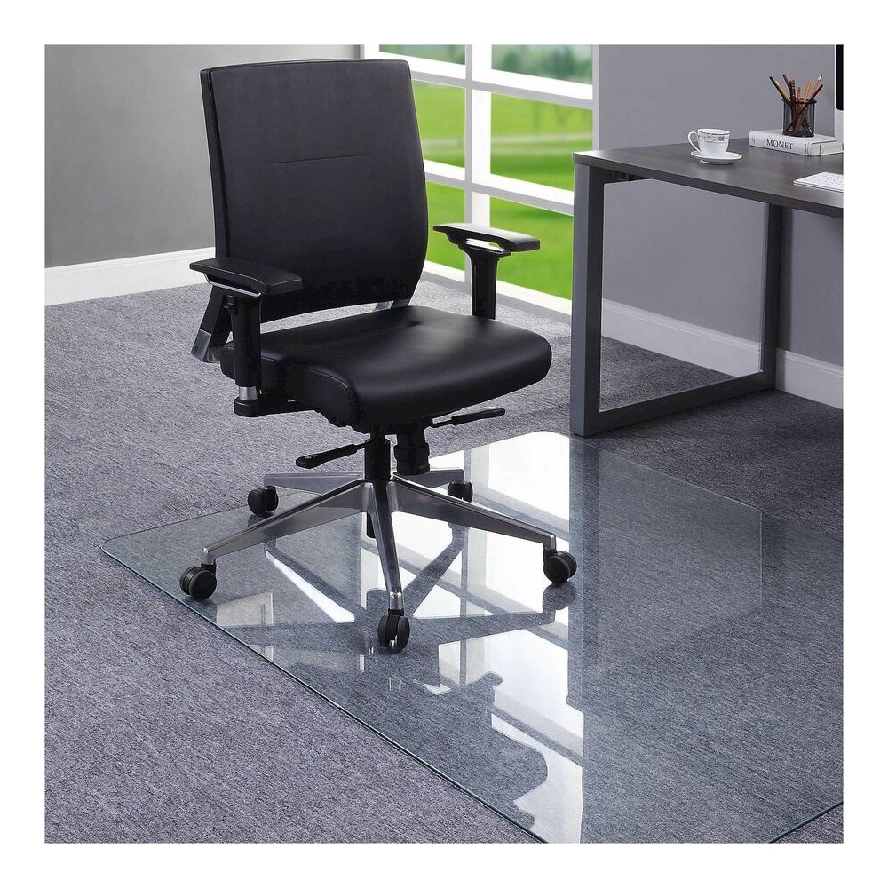 Lorell Tempered Glass Chairmat - Carpet, Hardwood Floor, Marble, Hard Floor - 60" Length x 48" Width x 0.250" Thickness - Rectangular - Tempered Glass - Clear - 1 Each. Picture 6