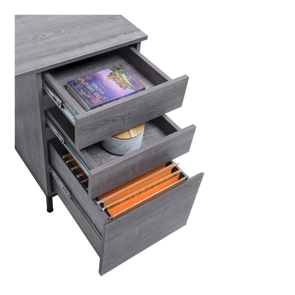 Lorell SOHO Desk with Side Drawers - 30" Height x 55" Width x 23.6" Depth - Total Drawer(s): 3 - Single Pedestal on Right Side - Finish: Charcoal - 1 Each. Picture 9
