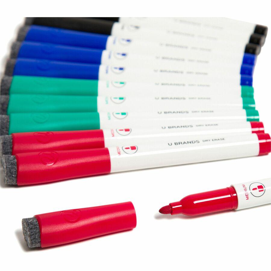 U Brands Magnetic Dry-Erase Markers - Erasable - Assorted Ink - White Plastic Barrel - 12 / Pack. Picture 5