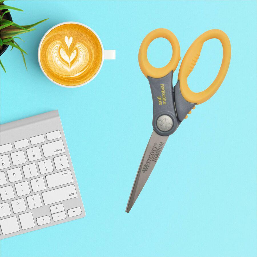 Westcott 8" Titanium Bonded Antimicrobial Scissors - Left/Right - Titanium - Straight Tip - Gray/Yellow - 1 Each. Picture 10