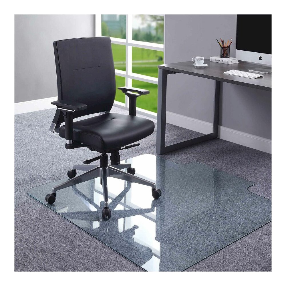 Lorell Tempered Glass Chairmat with Lip - Hardwood Floor, Carpet53" Width x 45" Depth - Lip Size 6" Length x 23" Width - Tempered Glass - Clear - 1 Each. Picture 6