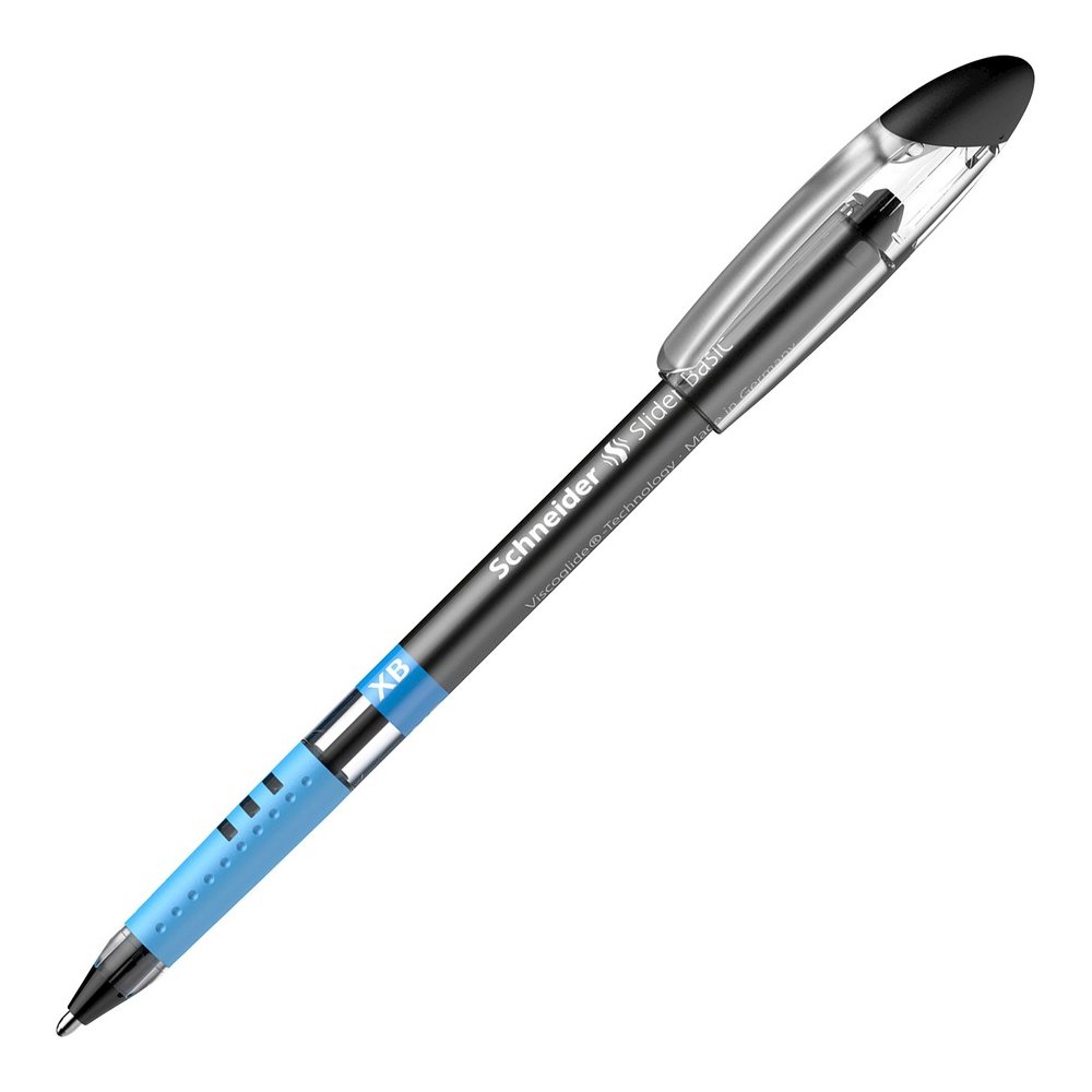 Schneider Slider Basic XB Ballpoint Pen - Black Ink - Transparent Rubberized, Black, Silver Barrel - Stainless Steel Tip - 10 / Pack. Picture 11