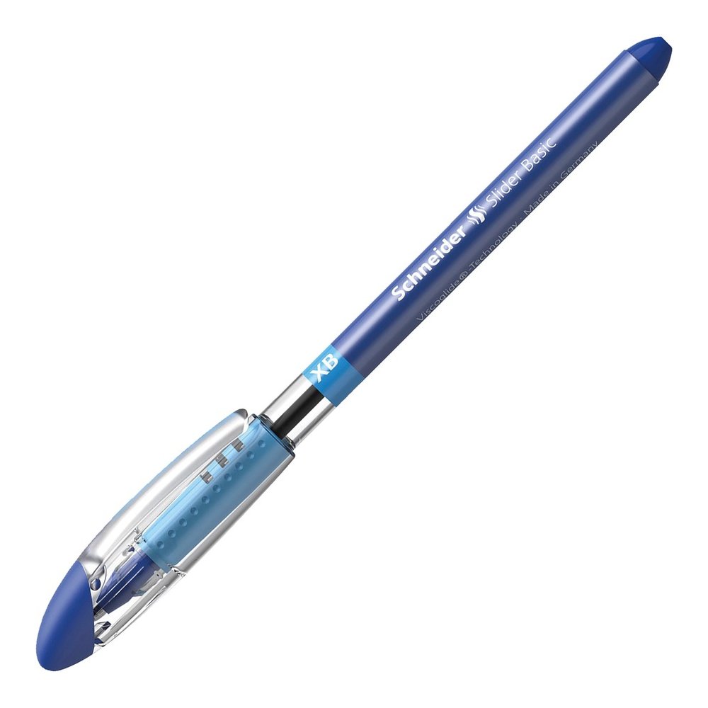 Schneider Slider Basic XB Ballpoint Pen - Blue Ink - Blue Rubberized, Transparent, Silver Barrel - Stainless Steel Tip - 10 / Pack. Picture 7
