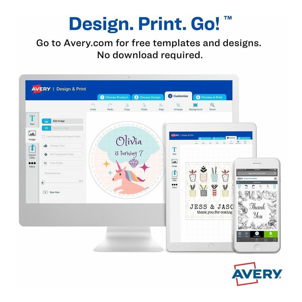 Avery&reg; Printable Square Labels, 2" x 2" , White, 120 Labels (22565) - Waterproof - x 2" Width x 2" Length - Permanent Adhesive - Square - Inkjet, Laser - Glossy - White - Paper - 12 / Sheet - 10 T. Picture 8