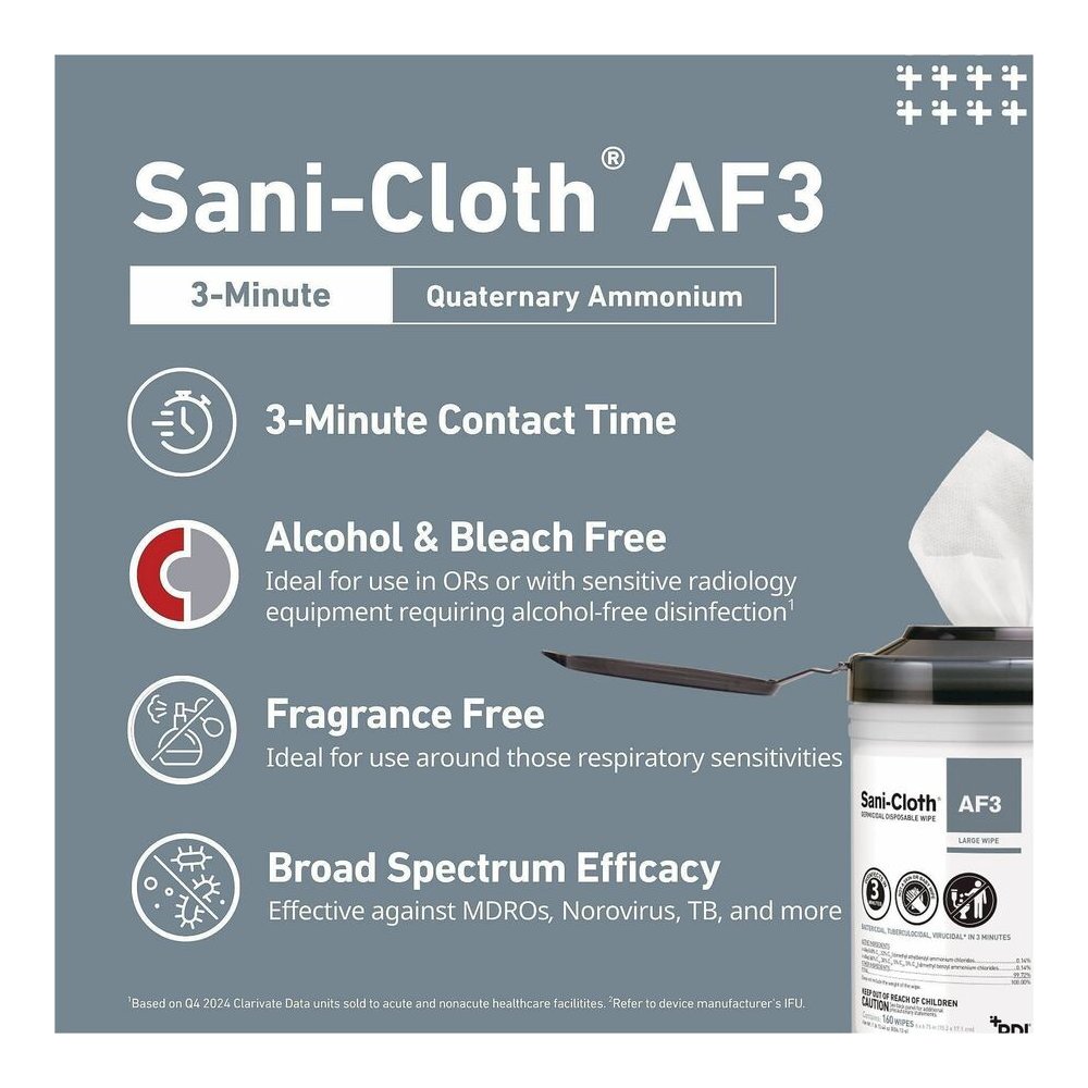 PDI Sani-Cloth AF3 Germicidal Wipes - 6.75" Length x 6" Width - Alcohol-free, Bleach-free, Virucidal, Fungicide, Fragrance-free, Disposable, Phenol-free, Ammonia-free, Disinfectant, Pre-moistened, Str. Picture 3