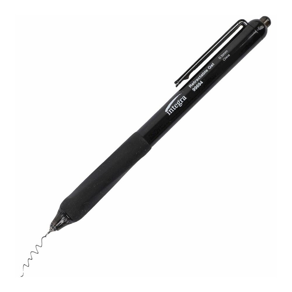 Integra Silent Retractable Gel Pens - Retractable - Black Ink - 12 / Box. Picture 8