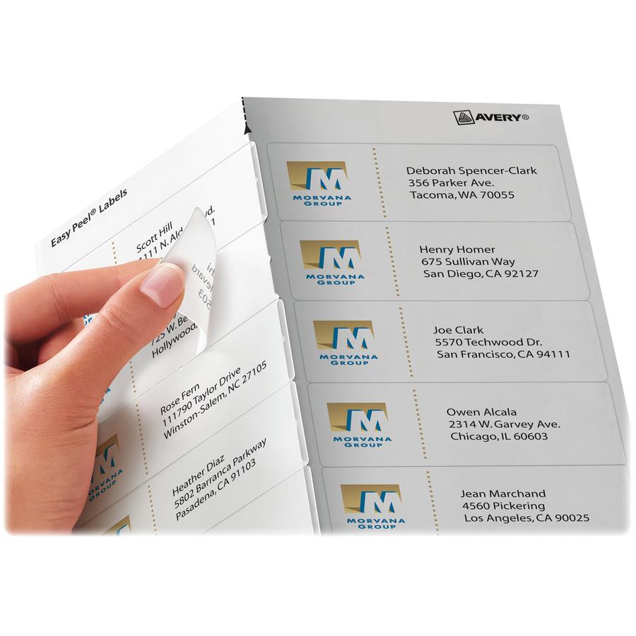 Avery&reg; Easy Peel Inkjet Printer Mailing Labels - 1 21/64" Width x 4" Length - Permanent Adhesive - Rectangle - Inkjet - Matte - Clear - Film - 14 / Sheet - 25 Total Sheets - 350 Total Label(s) - 3. Picture 6