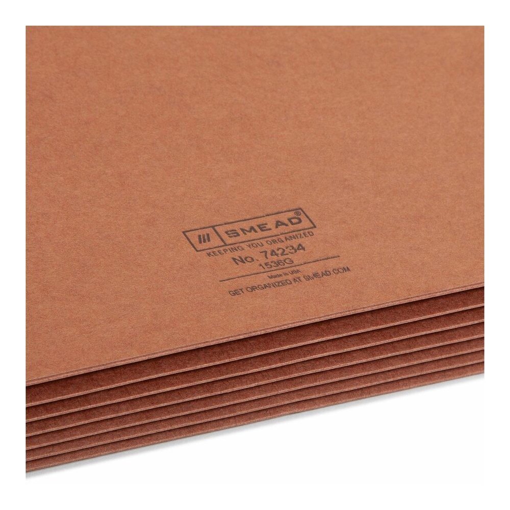 Smead Straight Tab Cut Legal Recycled File Pocket - 8 1/2" x 14" - Top Tab Location - 12.5 pt. - Redrope - Tear Resistant, Rounded Corner, Reinforced Gusset - 30% Recycled - 10 / Box. Picture 10