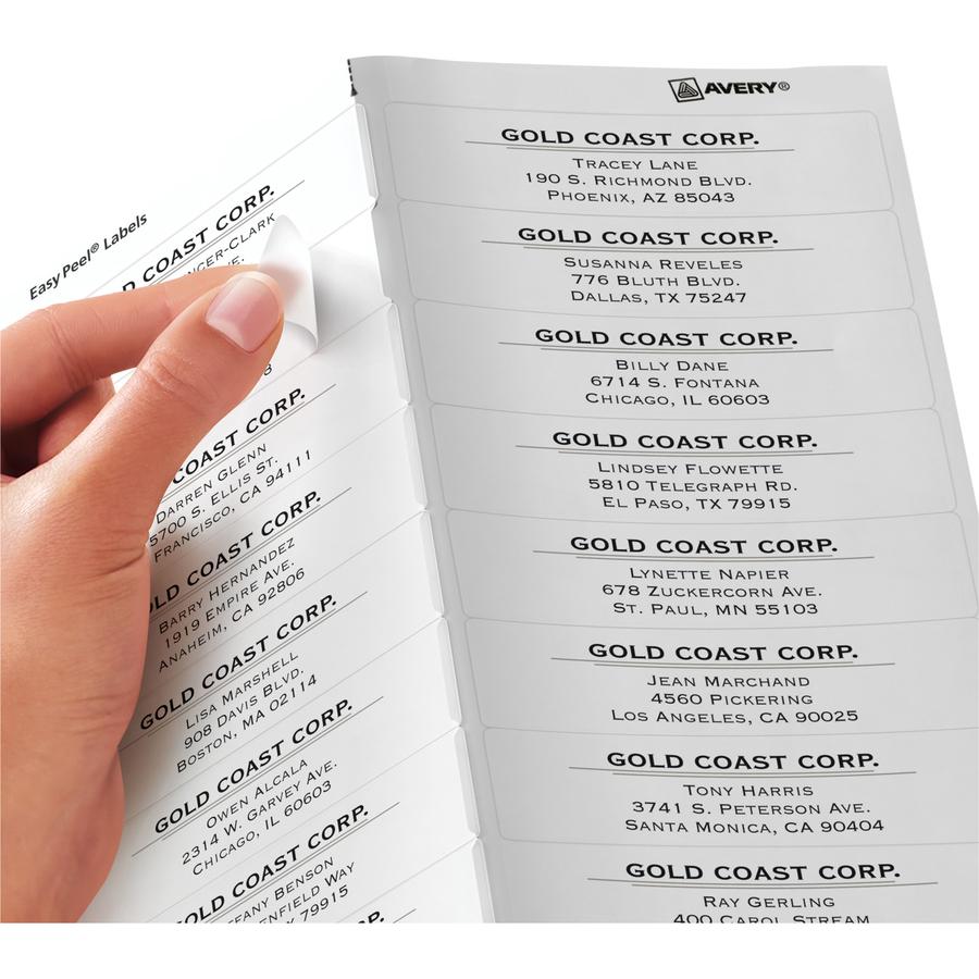 Avery&reg; Easy Peel Return Address Labels - 1" Width x 4" Length - Permanent Adhesive - Rectangle - Laser - Matte - Clear - Film - 20 / Sheet - 50 Total Sheets - 1000 Total Label(s) - 1000 / Box. Picture 2