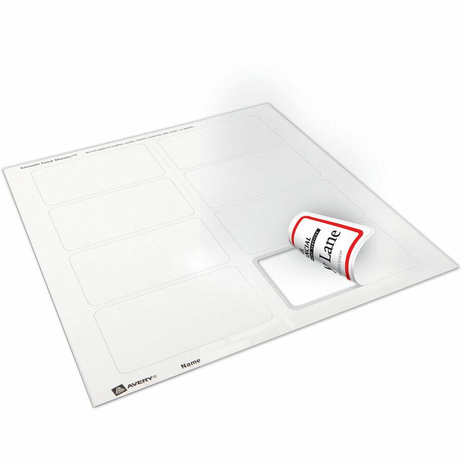 Avery&reg; Name Badge Label - 2 21/64" Width x 3 3/8" Length - Removable Adhesive - Rectangle - Laser, Inkjet - White, Red - Film - 8 / Sheet - 50 Total Sheets - 400 Total Label(s) - 400 / Box. Picture 10