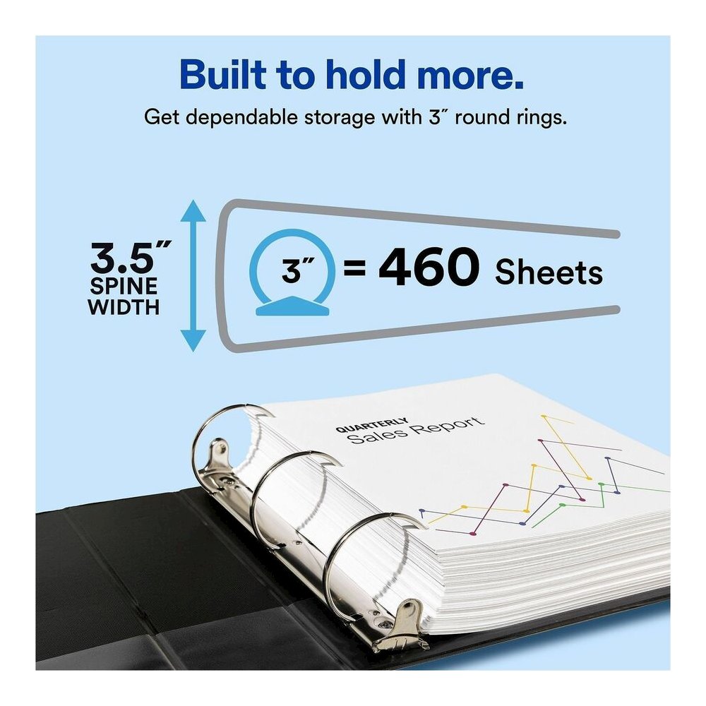 Avery&reg; Economy View Binder - 3" Binder Capacity - Letter - 8 1/2" x 11" Sheet Size - 460 Sheet Capacity - 3 Ring - Fastener: Round Ring - Pocket: 2, Internal - Vinyl - Black - 1.79 lb - Gap-free R. Picture 11