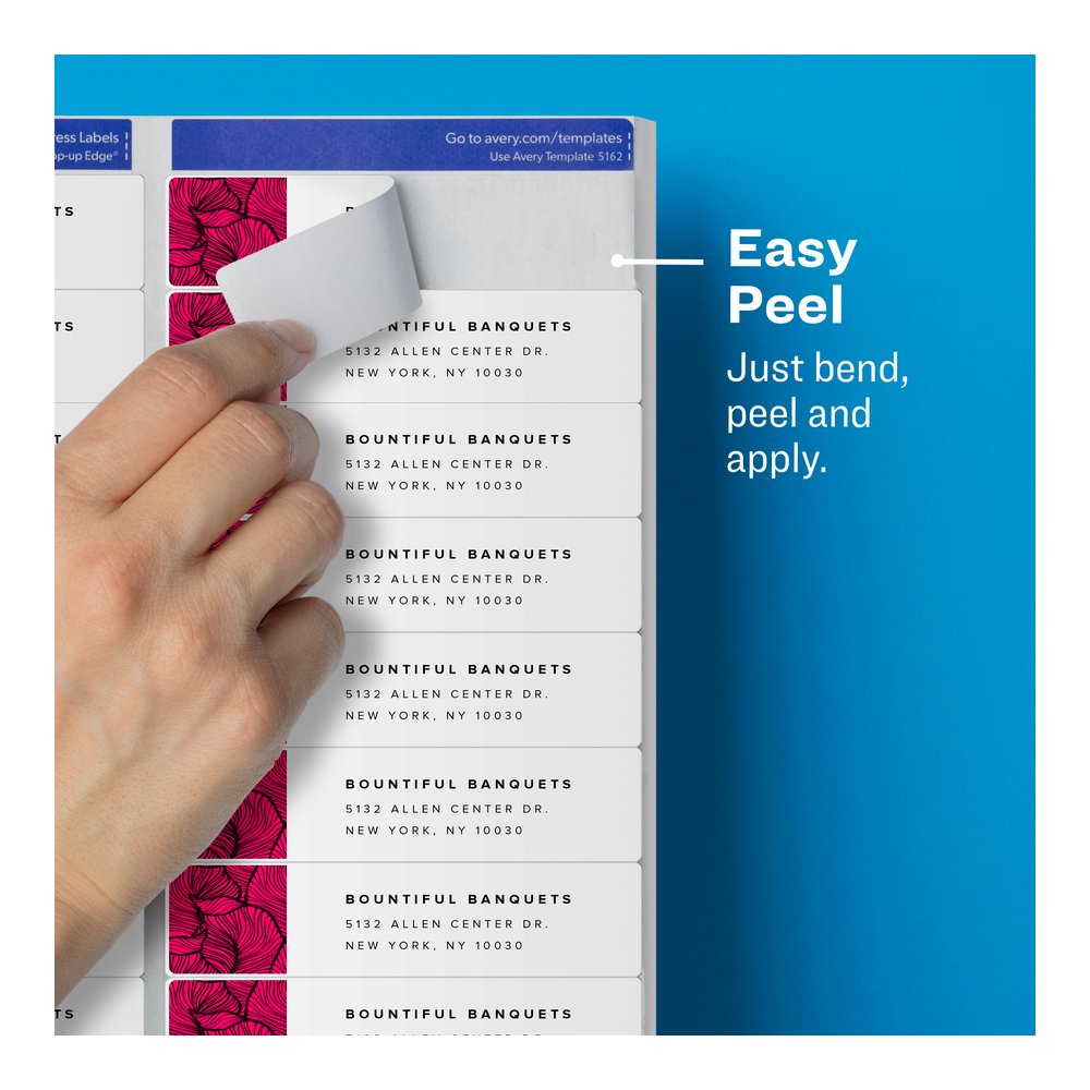 Avery&reg; Easy Peel Address Labels, 1" x 4" , 5,000 White Labels (5961) - x 1" Width x 4" Length - Permanent Adhesive - Rectangle - Laser - Matte - White - Paper - 20 / Sheet - 250 Total Sheets - 500. Picture 7