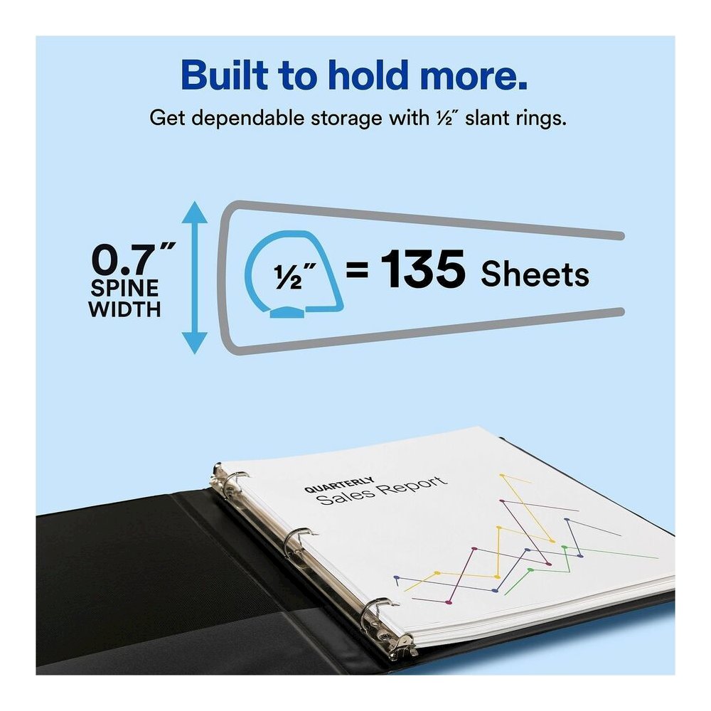 Avery&reg; Showcase Economy View Binder - 1/2" Binder Capacity - Letter - 8 1/2" x 11" Sheet Size - 100 Sheet Capacity - 3 Ring - Fastener: Round Ring - Pocket: 2, Inside Front & Back - White - Clear . Picture 8