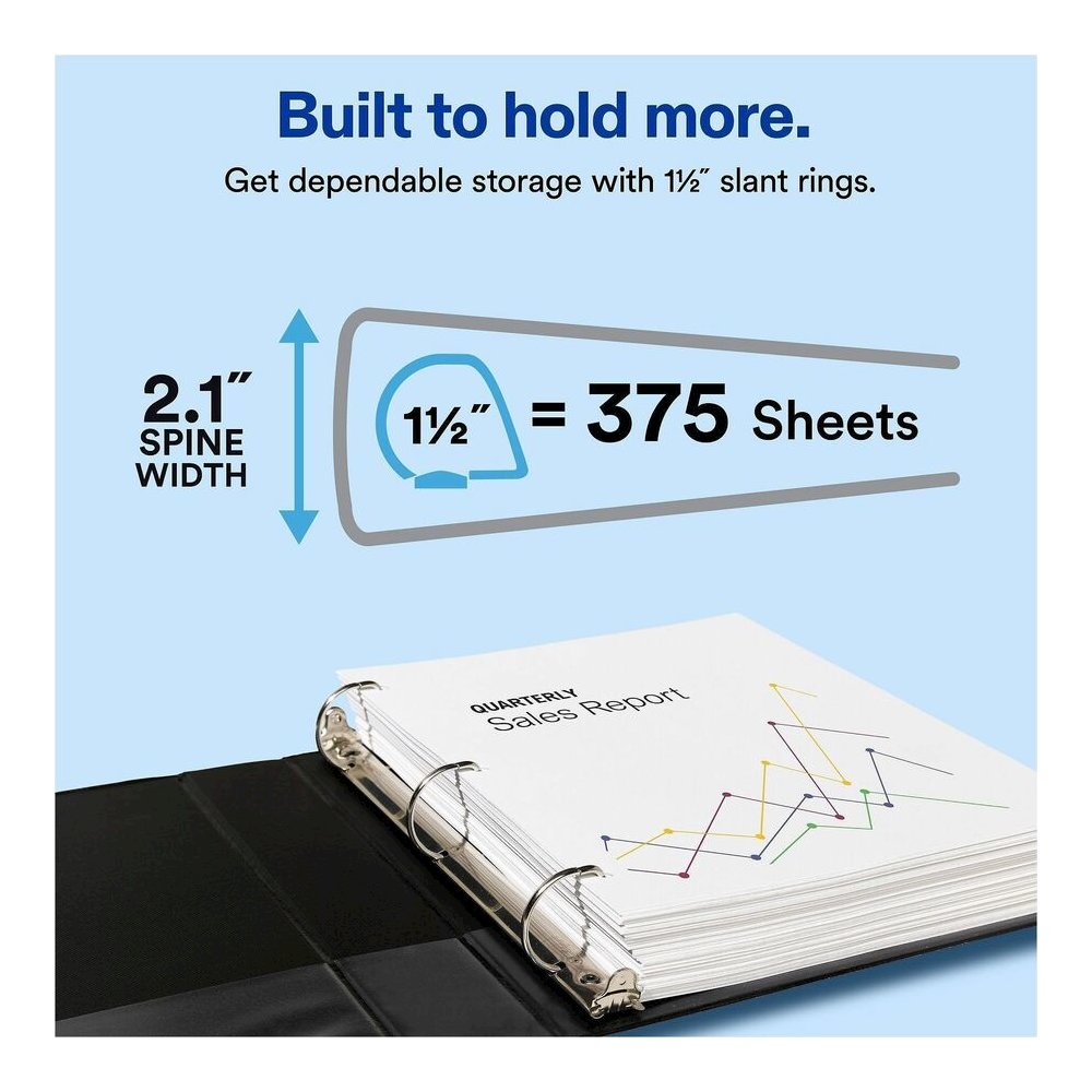Avery&reg; Showcase Economy View Binder - 1 1/2" Binder Capacity - Letter - 8 1/2" x 11" Sheet Size - 275 Sheet Capacity - 3 Ring - Fastener: Round Ring - Pocket: 2, Inside Front & Back - White - Clea. Picture 7