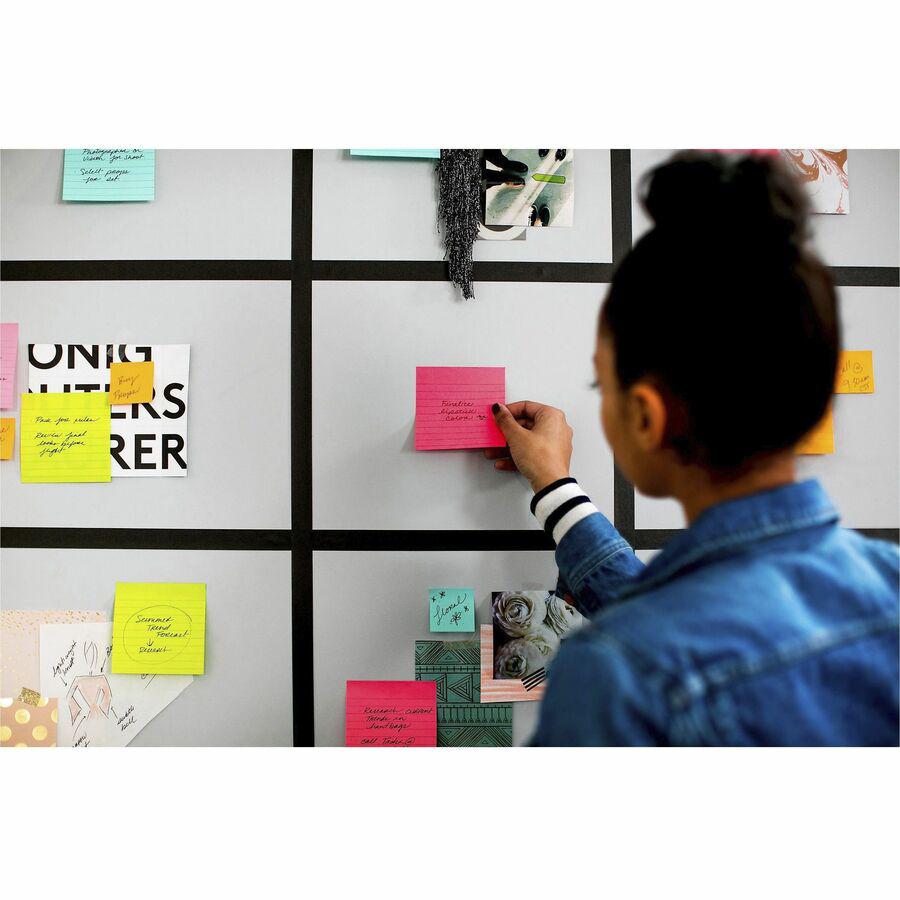 Post-it&reg; Super Sticky Lined Notes - Energy Boost Color Collection - 540 - 4" x 4" - Square - 90 Sheets per Pad - Ruled - Vital Orange, Tropical Pink, Blue Paradise, Limeade, Sunnyside - Paper - Se. Picture 6