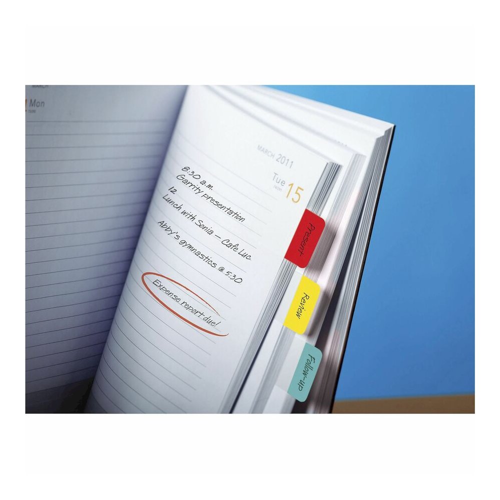 Post-it&reg; Durable Tabs - Write-on Tab(s) - 0.98" Tab Height x 1" Tab Width - Self-adhesive, Removable - Red, Yellow, Blue, Neon Tab(s)No - Wear Resistant, Tear Resistant, Durable, Writable, Reposit. Picture 10