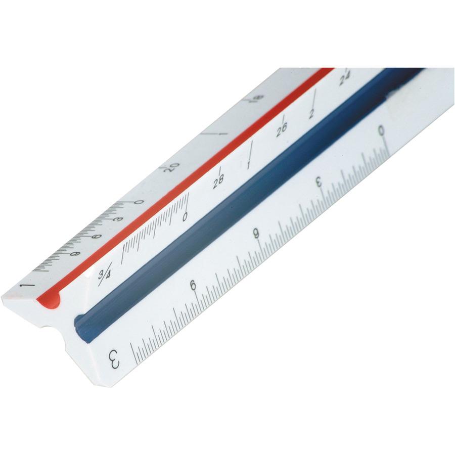 Staedtler 12" Architect Triangular Scale - 12" Length 1" Width - 3/32, 3/16, 1/8, 1/4, 3/8, 1/2, 3/4, 1, 1-1/2, 3, 16 Graduations - Imperial Measuring System - Polystyrene - 1 Each - White. Picture 4