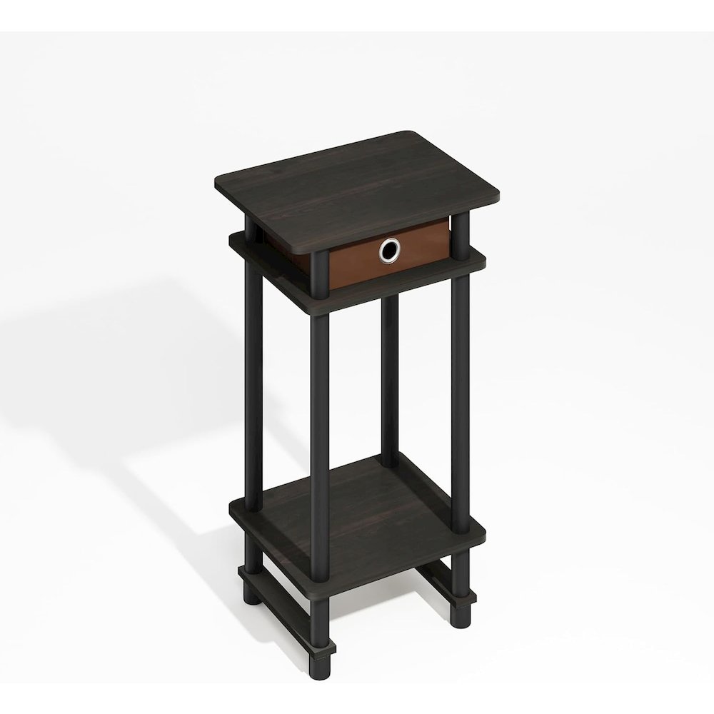 Turn-N-Tube Tall End Table, Side Table with Bin, Black Espresso/Brown. Picture 1