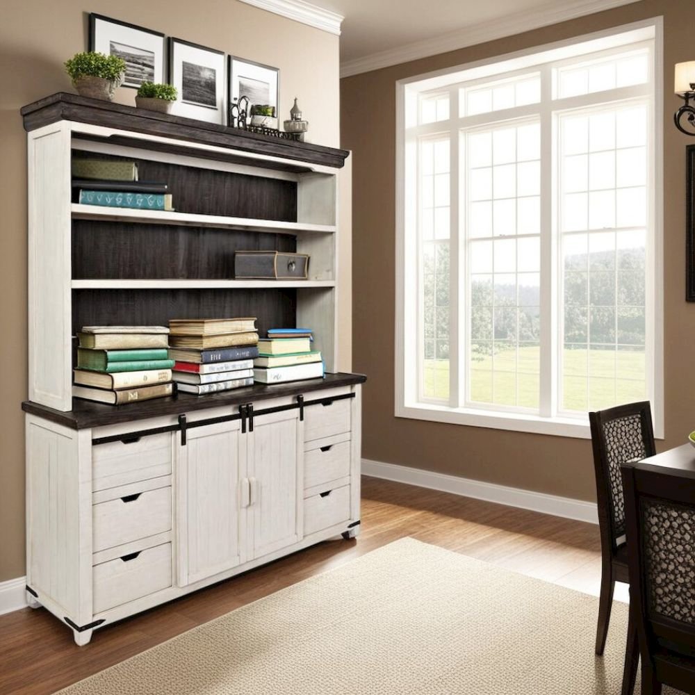 White Rustic Pine Farmhouse Hutch Server with Ample Storage Space. Picture 5