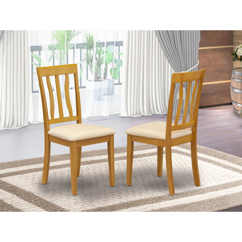 Antique Dining Chairs - Linen Fabric Upholstered Wooden Chairs, Set of 2. Picture 7