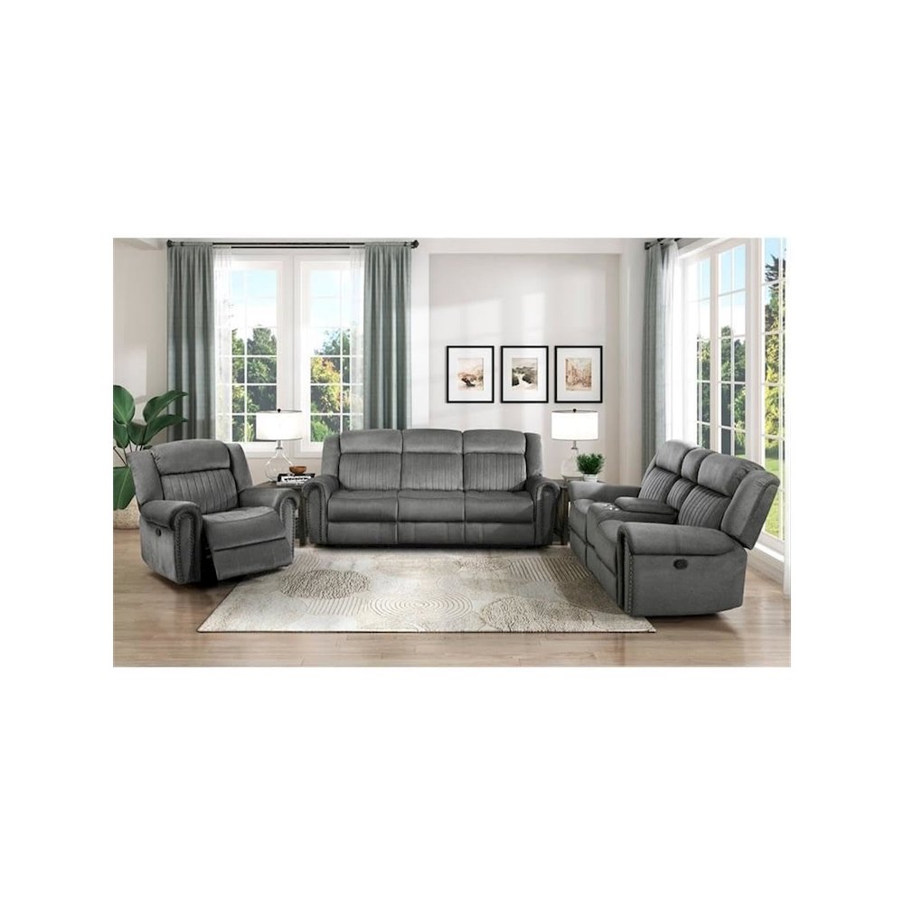 Brennen Microfiber Double Reclining Love Seat With Center Console In Charcoal. Picture 6