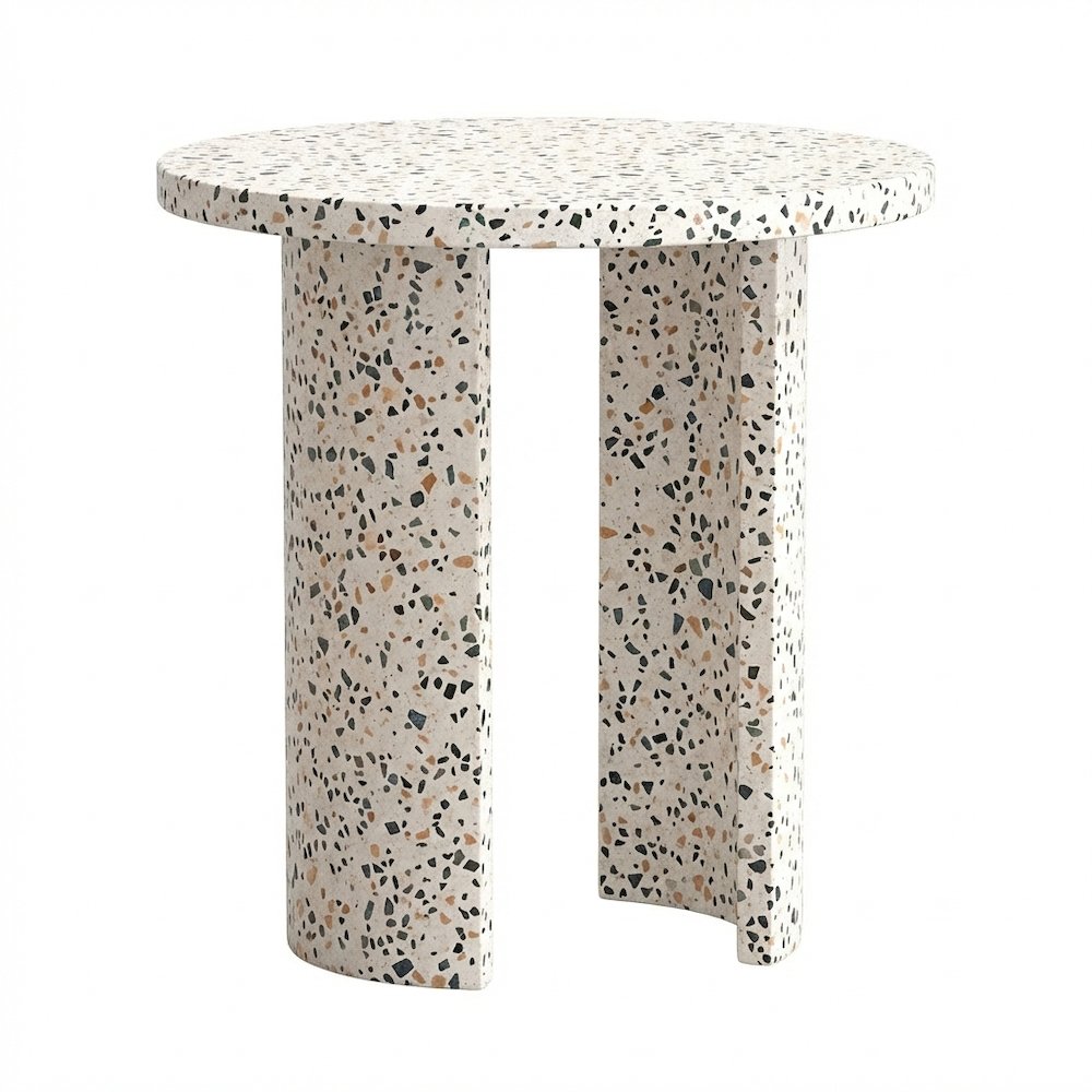 Siesta Outdoor Terrazzo Round Side Table, White. Picture 1