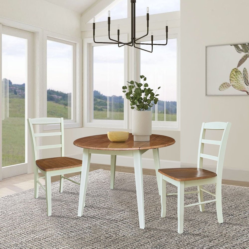42" Round Dual Drop Leaf Dining Table with 2 Chairs. Picture 2